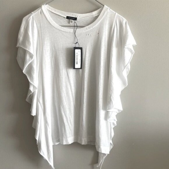 R13 White Distressed Flutter Sleeve T-Shirt XS - Picture 1 of 7